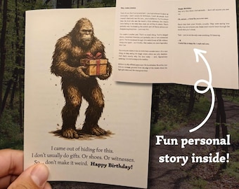 Roligt Bigfoot-födelsedagskort – Kryptid Sasquatch-hälsning (personlig berättelse)