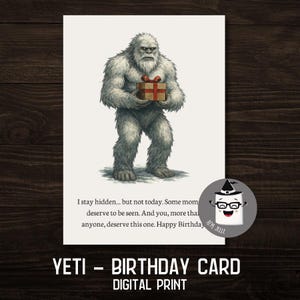 Yeti Geburtstagskarte - Cryptid Legende Digitaler Download - Mystische Geschöpf druckbare Grußkarte - Einzigartige Geburtstagskarte PNG