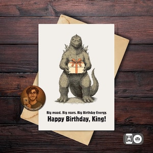 Big Monster Birthday Card – Roaring Kaiju-Inspired Digital Greeting, Funny Giant Beast Printable