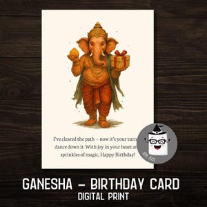 Cartão de aniversário de Ganesha – Download digital da mitologia hindu – Removedor de obstáculos – Saudação para impressão – Cartão de aniversário exclusivo PNG