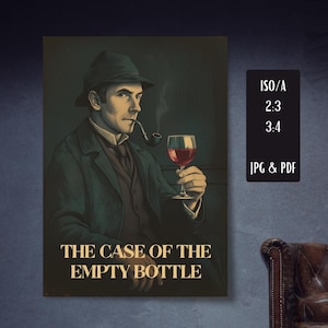 Sherlock Holmes Wine Poster: Funny Detective Print, Vintage Mystery (Digital Download)