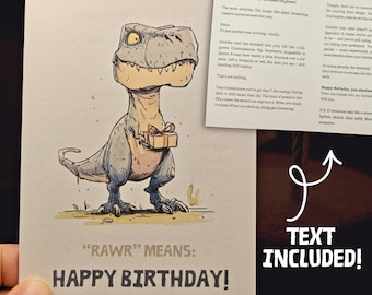 Funny T-Rex Birthday Card, Dinosaur Roar Greeting, Humorous Celebration Card