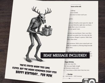 Wendigo Birthday Card – Cryptid Horror Digital Greeting – With Text – Printable Mythical Card PNG + PDF