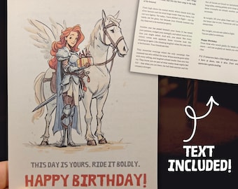 Tarjeta de cumpleaños de Valquiria — Doncella escudera alada de la mitología nórdica, A5, hecha a mano, 240 g/m², personalizada