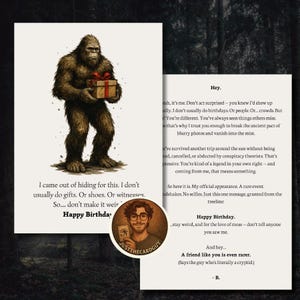 Bigfoot-verjaardagskaart – digitale cryptid-groet – met tekst – grappige sasquatch afdrukbare png + pdf