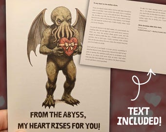 Cthulhu Love Greeting Card – Handmade Eldritch Romantic gift for him or her, Anniversary Card