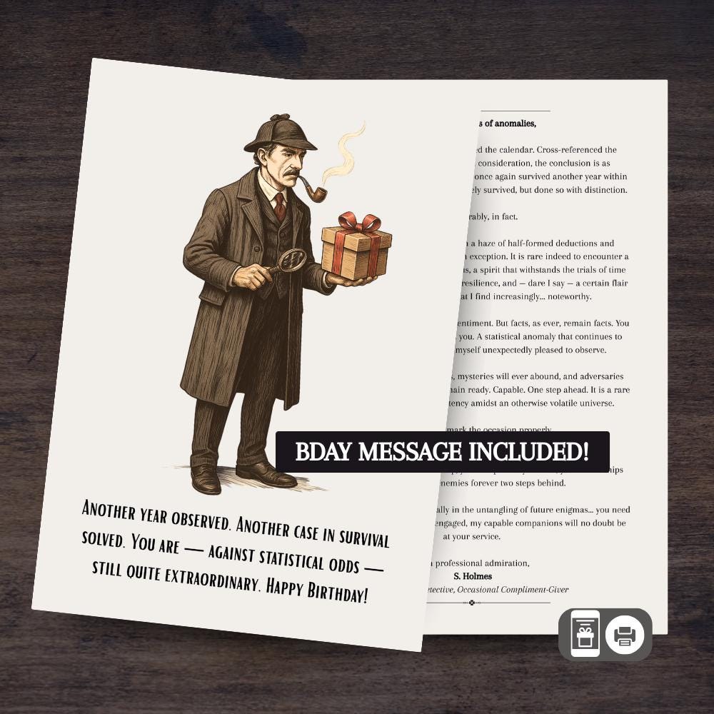 Sherlock Holmes Birthday Card – Digital Literary Mystery Greeting – With  Text – Printable PNG + PDF - Etsy, image size:1000x1000