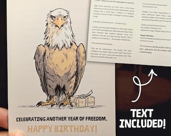 Eagle Birthday Card, Freedom Greeting Card, Inspirational BDAY Gift, American Eagle , Meaning and Handmade