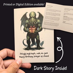 Carte d'anniversaire Cthulhu — carte Dark Story — carte gothique mythique personnalisée — édition imprimée ou numérique — cadeau pour amateur d'horreur