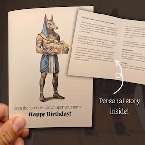 Anubis Birthday Greeting Card – Handmade Egyptian Mythology Card with Story of Balance, A5 Literary Stationery