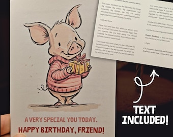 Gentle Courage Birthday Card, Pig Illustration, Thoughtful Friend Greeting
