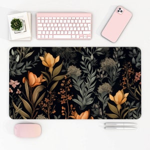 Cottagecore Floral Desk Mat | Botanical Mouse Pad | Aesthetic Office Decor | Large Flower Computer Mat
