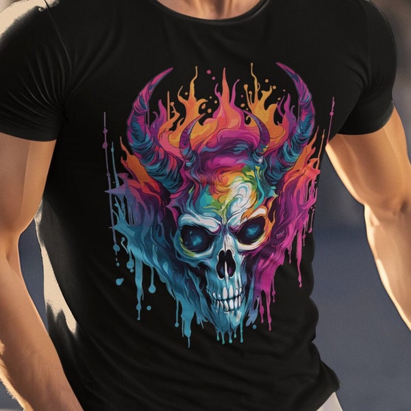 Bunter Totenkopf mit Hörnern: Mystisches und Kühnes Design - Premium Shirt