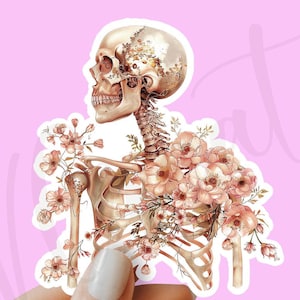 Skeleton with flowers sticker, Skeleton sticker, Anatomy sticker, laptop sticker, tumbler sticker, water bottle sticker, waterproof sticker