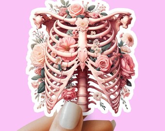 Skeleton sticker, Ribs sticker, laptop sticker, tumbler sticker, water bottle sticker, waterproof sticker, anatomy sticker