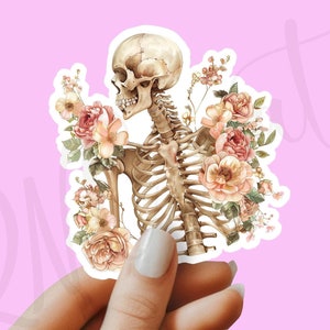 Skeleton with flowers sticker, Skeleton sticker, Anatomy sticker, laptop sticker, tumbler sticker, water bottle sticker, waterproof sticker