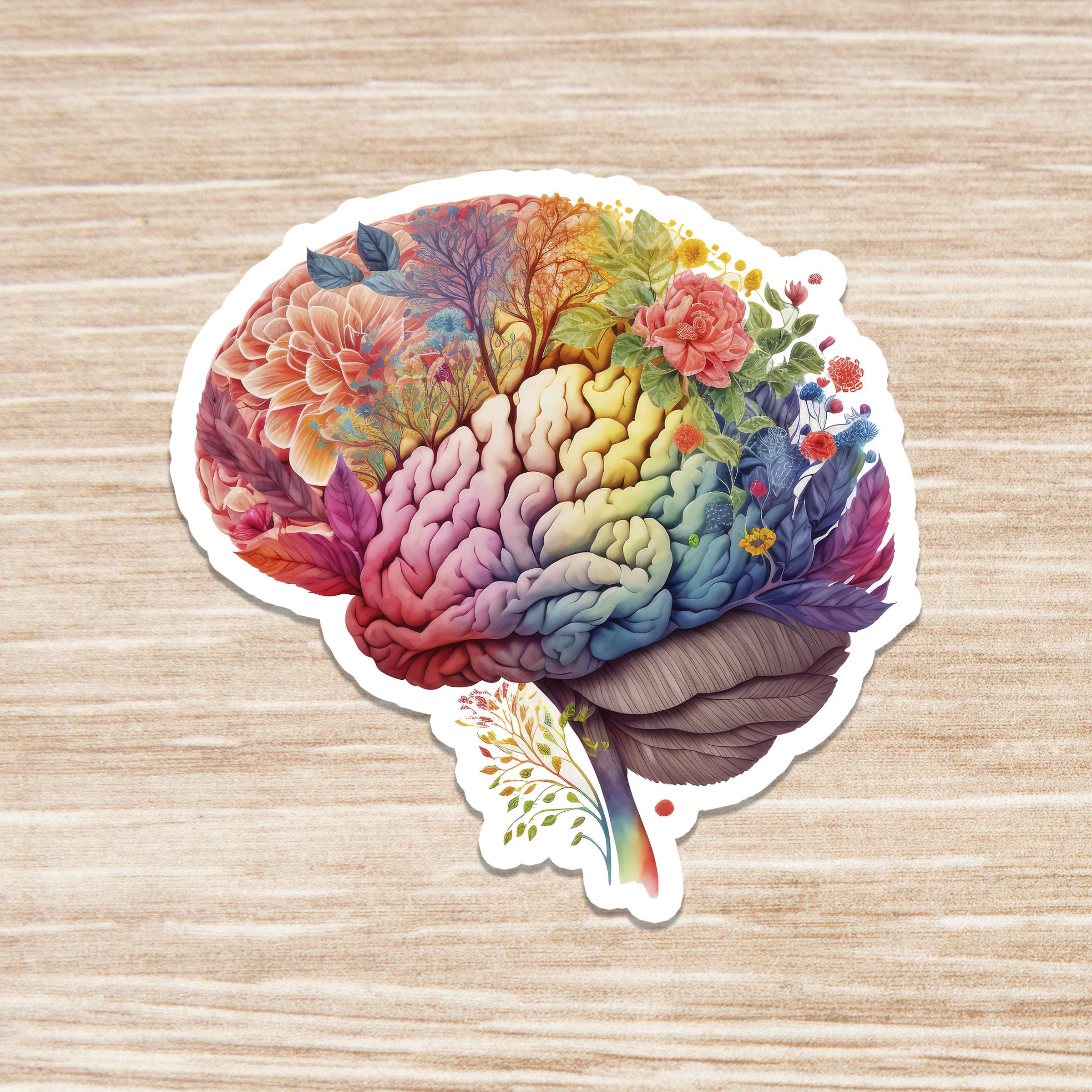 Brain Sign Sticker Brain Sticker, Colorful Brain Sticker, Laptop Sticker, Tumbler Sticker ...