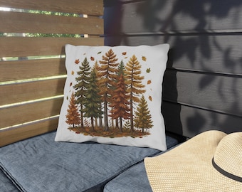 Autumn Pine Trees Outdoor Pillow | Fall Forest Throw Pillow