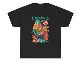 T-shirt met bloemen- en vogelillustratie | Kleurrijk T-shirt met bloemen en zangvogels - LAMORUX