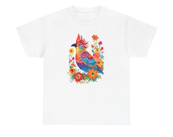Colorful Folk Bird Tee | Floral Paisley Illustration - LAMORUX