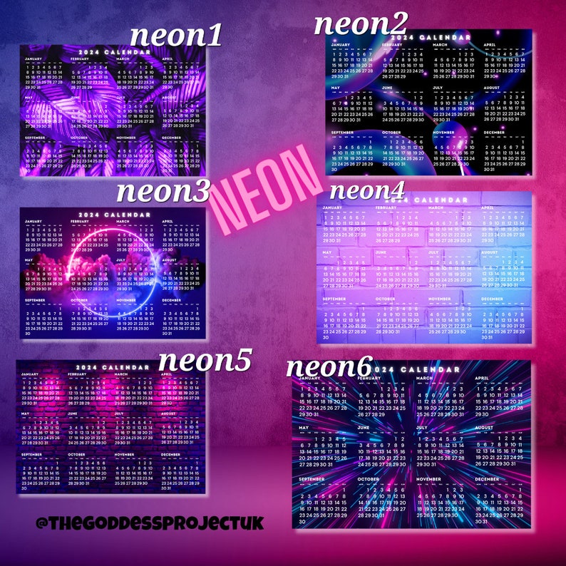 2024 Calendars Printable Calendars/ Palm / Tropical / Space / Neon