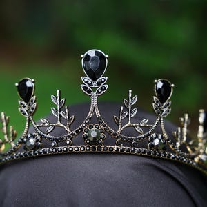 Gothic Black Tiara Bridal Crown Birthday Wedding Gift Diadem Dark Princess