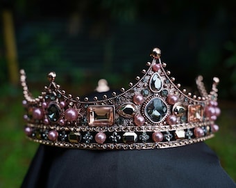 Kingly Vintage Bronze Crown Baroque Dark Birthday Wedding Gift Diadem unisex men women copper round medieval prom metal
