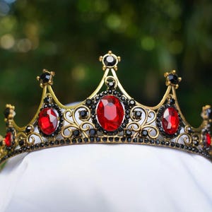 Tiara de cristal preto vermelho rubi, gótica, preta, para noiva, aniversário, casamento, presente, diadema, baile, vintage, metal