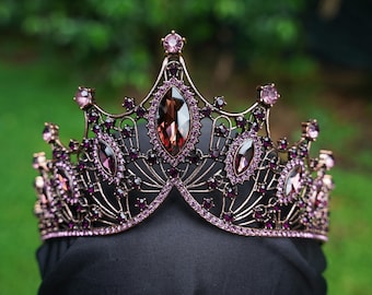 Tiered Vintage Purple Burgundy Tiara Bridal Gothic Crown Birthday Wedding Gift Diadem Baroque Dark prom metal