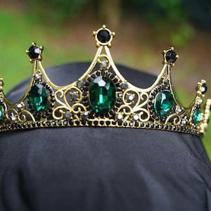 Green Crystal Tiara Bridal Goth Black Crown Birthday Wedding Gift Diadem Vintage Bronze Gold baroque style prom metal
