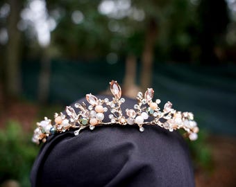 Dainty Crystal Tiara Bridal Crown Birthday Wedding Gift Diadem girls women kids small pink prom metal