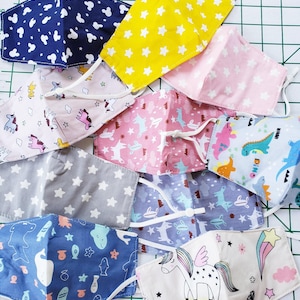 子供用マスク コットン 2層 洗濯機洗い可能 通気性 マルチパック お手頃価格 子供用マスク ユニコーン スタープリント マルチカラー 調節可能 ソフト 子供用
