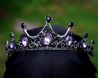 Gothic Silver Purple Crystal Tiara Bridal Black Crown Birthday Wedding Gift Diadem Vintage prom metal