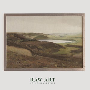 Rustic Countryside Lake Print | Vintage Coastal Oil Painting | Antique PRINTABLE Digital Art Raw Art
