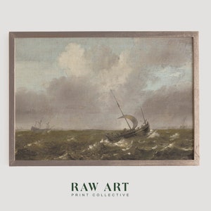 Vintage Coastal Oil Painting | Nautical Sailing PRINTABLE Raw Art