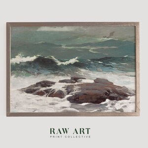 Vintage Ocean Seascape Painting | Coastal Beach House Print PRINTABLE Raw Art