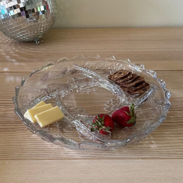 Vintage Charcuterie Tray 1980s Molded Pressed Flower Print Stained Glass