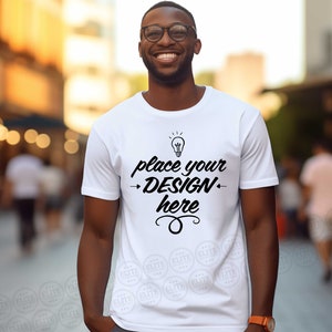 Gildan 5000 White T-shirt Mockup, White Tshirt Mockup Gildan 5000, Mockup Gildan5000 Unisex Tee Mockup, Male Tshirt Mockup, African American
