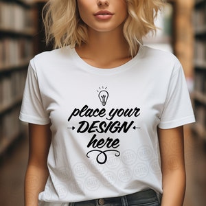 Gildan 5000 White Tshirt Mockup, White Tshirt Mockup Gildan 5000, Model Mockup Gildan Shirt, White Unisex Tee Mockup, Female Tshirt Mockup