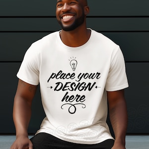 Gildan 5000 White T-shirt Mockup, White Tshirt Mockup Gildan 5000, Mockup Gildan5000 Tee Mockup Male Tshirt Mockup, African American Premium