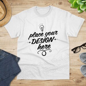 Gildan 5000 Mockup, White Front Tshirt Mockup, Flat Lay Mockup Gildan 5000 Shirt, White Unisex Tee Gildan Realistic Mockup Tshirt Mockups