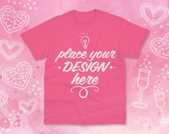 Safety Pink Gildan 5000 T-Shirt Mockup, Valentines Day Hearts Roses (Digital Download)