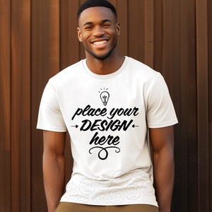 Gildan 5000 White T-shirt Mockup, White Tshirt Mockup Gildan 5000, Mockup Gildan5000 Tee Mockup Male Tshirt Mockup, African American Premium
