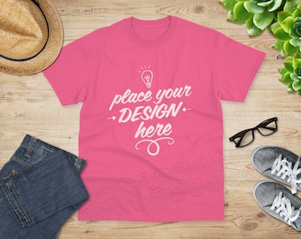 Gildan 5000 Safety Pink T-Shirt Mockup (Digital Download)
