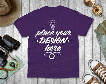 Purple Gildan 5000 T-Shirt Mockup, Flat Lay, Unisex Tee (Digital Download)