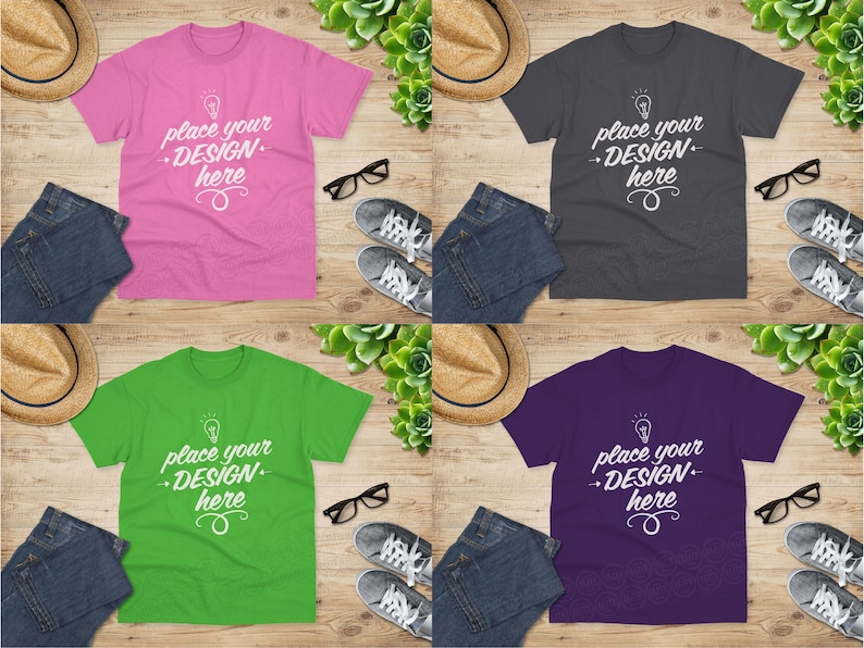 Gildan 5000 Tshirt Bundle Mockup, 60 Colors, Unisex Tshirt Bundles