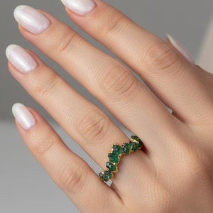 Handmade Raw Emerald  Ring - Gold Plated, Unique  Gemstone Band