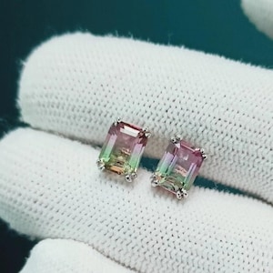 Handmade Watermelon Tourmaline Stud Earrings | Sterling Silver Gemstone Jewelry