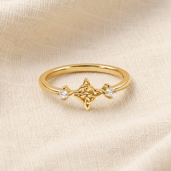 Sterling Silver Witches Trinity Knot Ring | CZ Stone, Dainty Promise Ring
