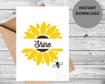 Shine Bumble Bees Gefeliciteerd Card Digitale Download Instant Great Job Houd je hoofd omhoog Zonnebloem geel helder